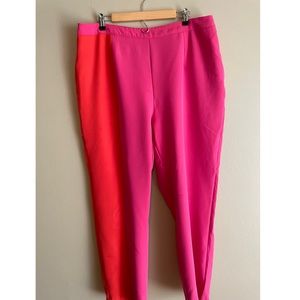 Red and Hot Pink colorblock dress pants